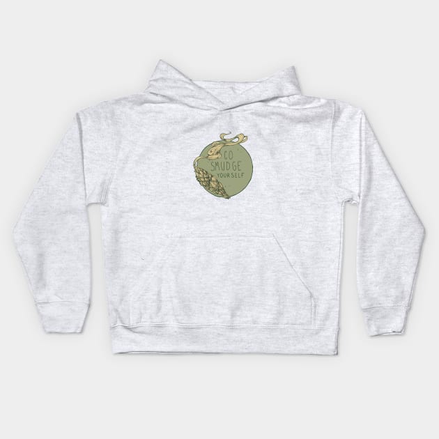 Go Smudge Yourself || Burning Sage Illustration || GREEN Kids Hoodie by chrystakay